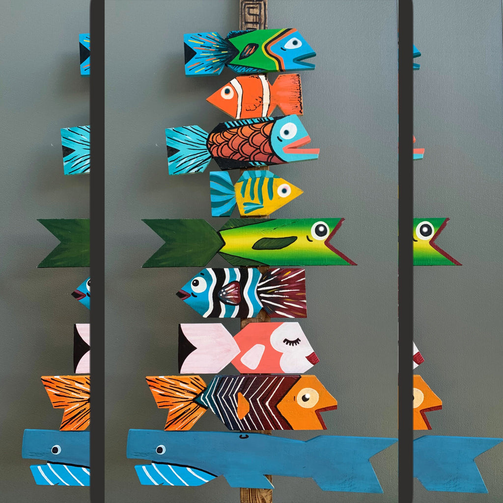 Funky Wood Fish, Custom Signs - Tiki Bar Decor - Gift - Colorful Fish Art -Directional Tiki Bar Signs - Outdoor Pool Decor